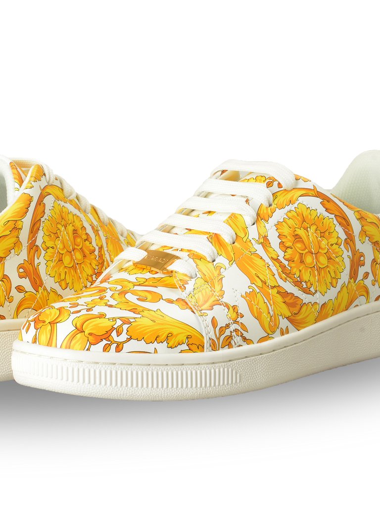 Versace Women's Baroque Signature Print 100% Leather Sneakers Shoes Us 7 It 37